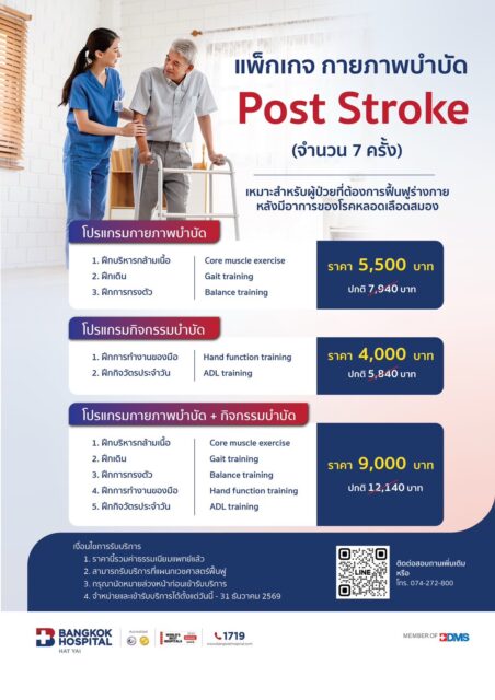 แพ็กเกจ กายภาพบำบัด Post stroke (จำนวน 7 ครั้ง) ฿ 9,000
