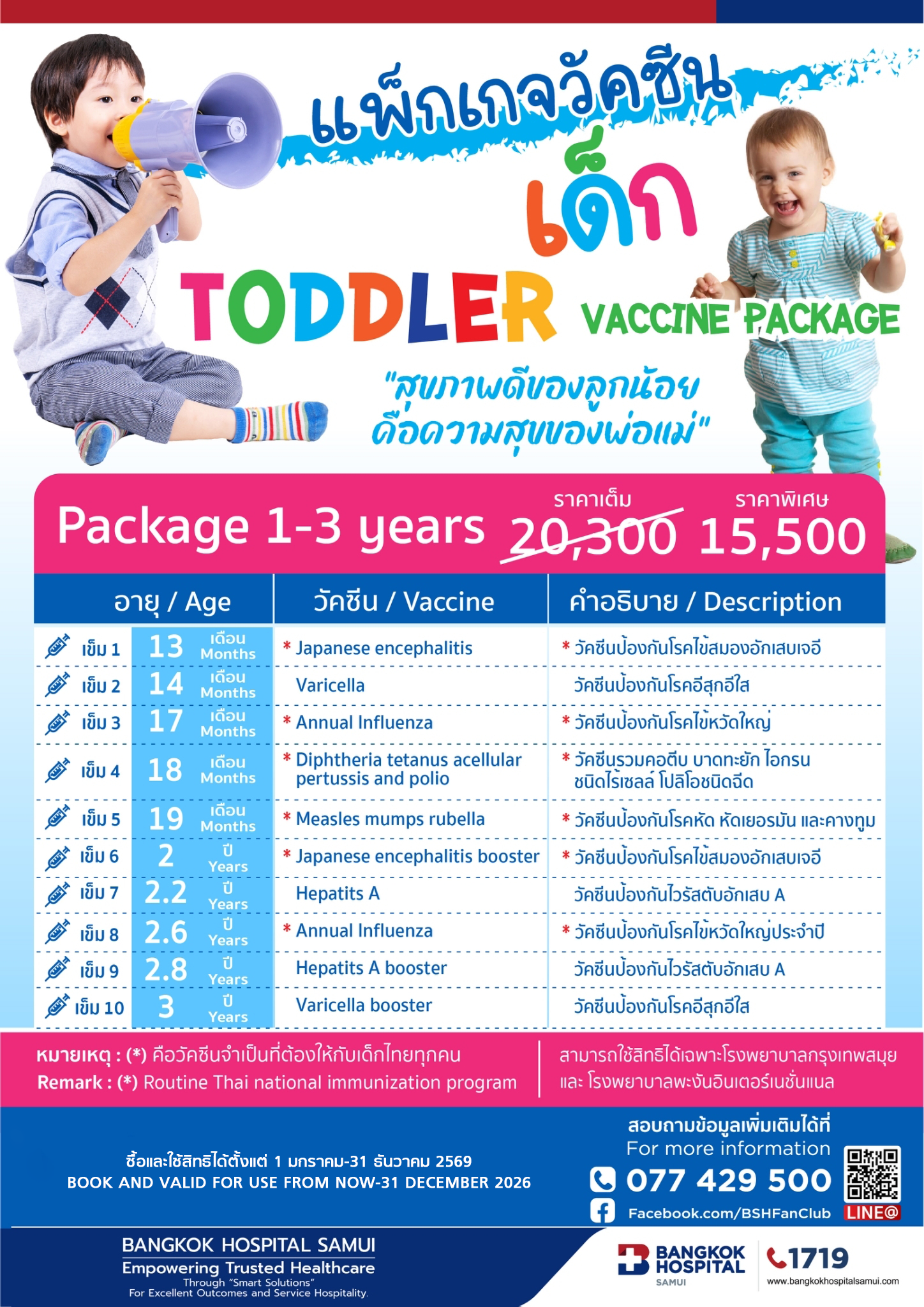แพ็กเกจวัคซีนเด็ก อายุ 1- 3 ปี