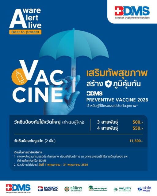 โรงพยาบาลกรุงเทพเชียงใหม่ BDMS Preventive vaccine 2026  (สำหรับอายุ 19 ปี ขึ้นไป)