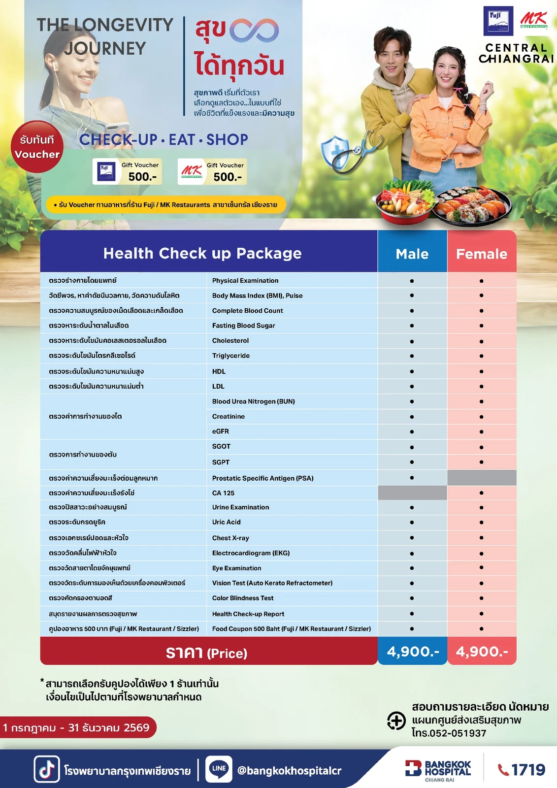 แพ็กเกจตรวจสุขภาพเต็มอิ่ม สำหรับผู้ชาย 19 รายการตรวจ