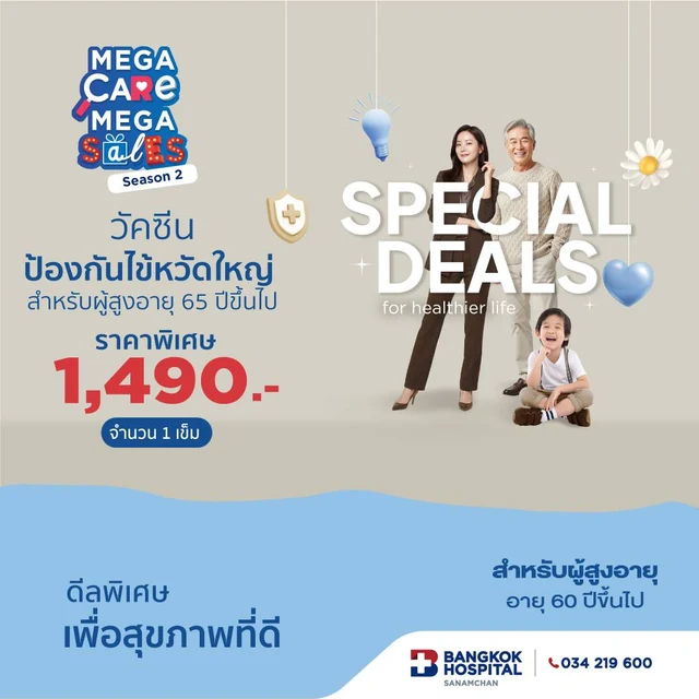 Mega Care Mega Sales 2026_วัคซีนป้องกันไข้หวัดใหญ่ สำหรับผู้สูงอายุ 65 ปีขึ้นไป (1 เข็ม)