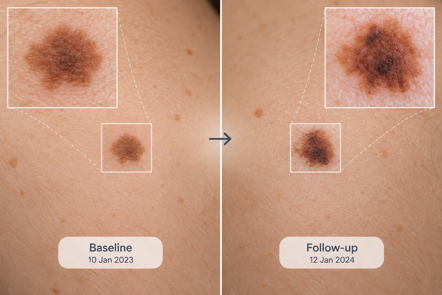 Monitoring changes in a mole over time