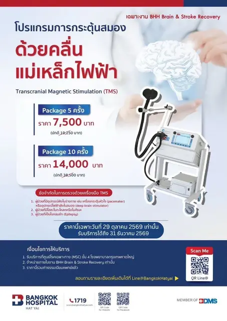 โปรแกรมการกระตุ้นสมองด้วยคลื่นแม่เหล็กไฟฟ้า (TMS) แพ็ก 5 ครั้ง 