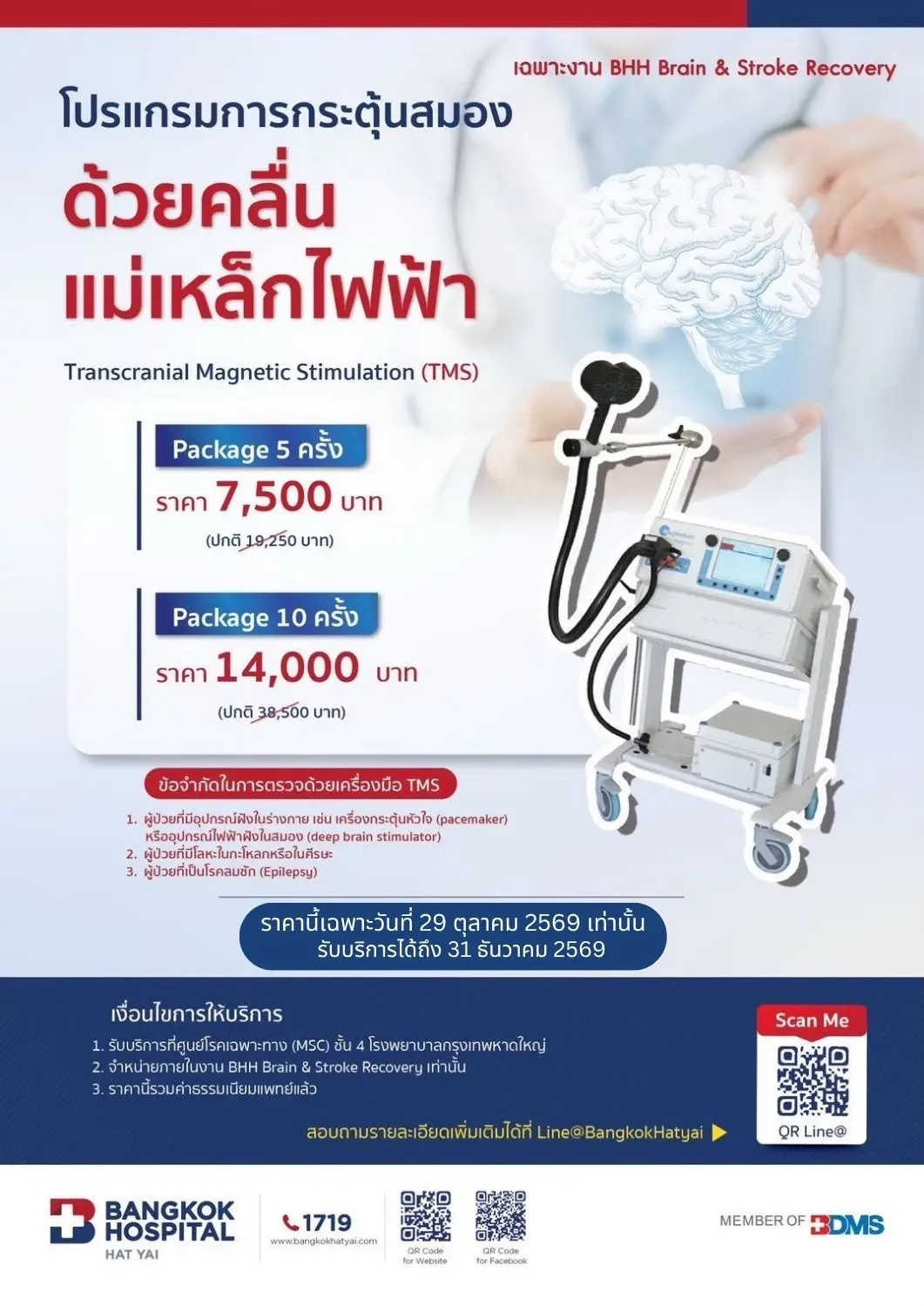โปรแกรมการกระตุ้นสมองด้วยคลื่นแม่เหล็กไฟฟ้า (TMS) แพ็ก 5 ครั้ง